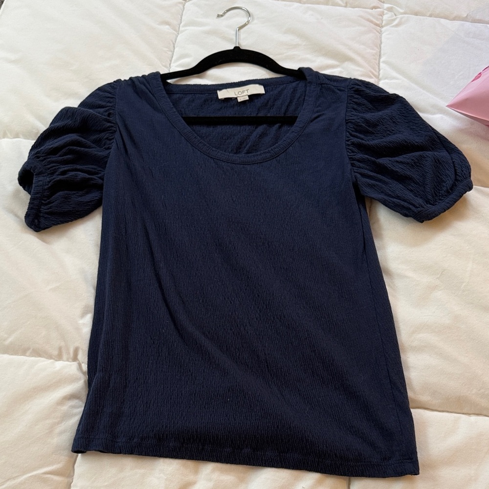 LOFT Navy Puff Sleeve Blouse
